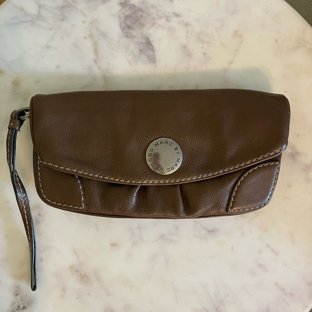 Marc By Marc Jacobs Pebbled Brown Leather Clutch